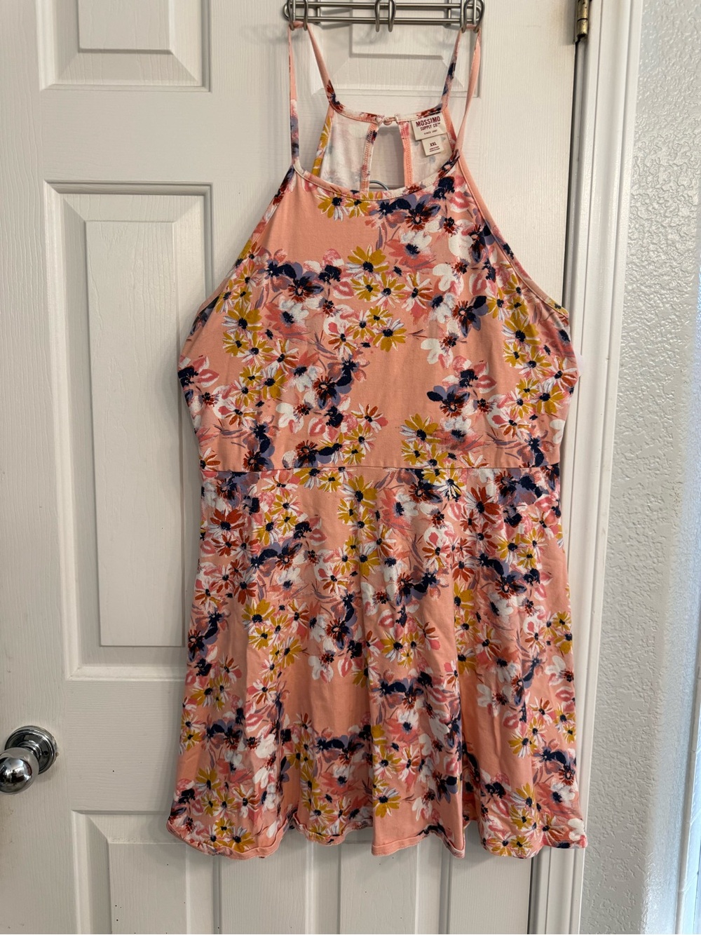 Mossimo Supply Co. Pink Floral Tank Dress with Navy and Yellow Accents